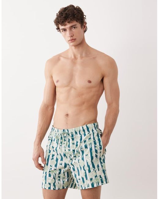 Jack & Jones Green Shell Print Swim Shorts for men