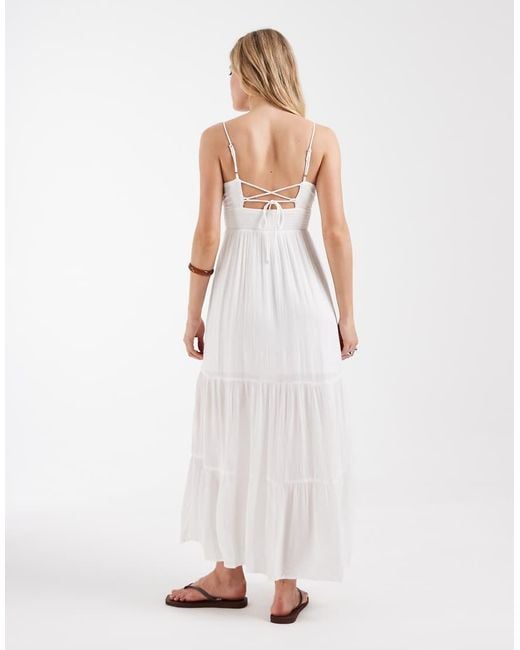 Hollister White Embroidered Strappy Tiered Maxi Dress