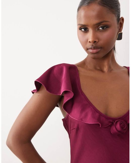 Vero Moda Red Cap Sleeve Rose Detail Maxi Dress