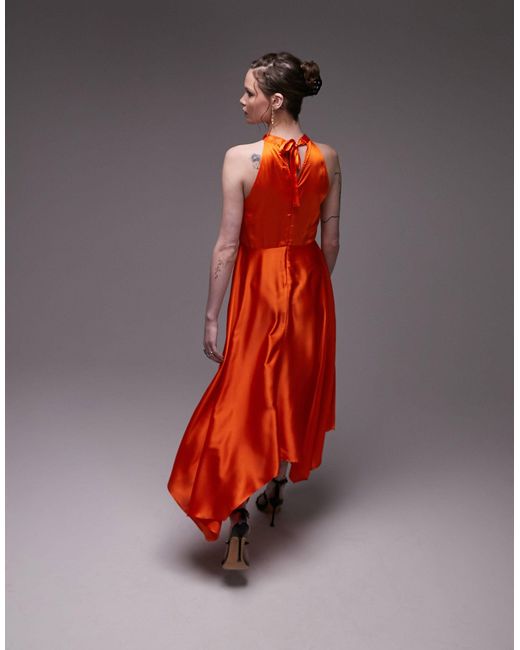 Robe longue imprimée à encolure américaine et ourlet à pointe TOPSHOP en coloris Orange