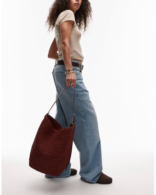 ARKET Brown Straw Shopper Tote Bag With Adjustable Strap