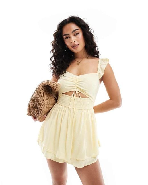 Hollister Natural Flutter Sleeve Cutout Playsuit