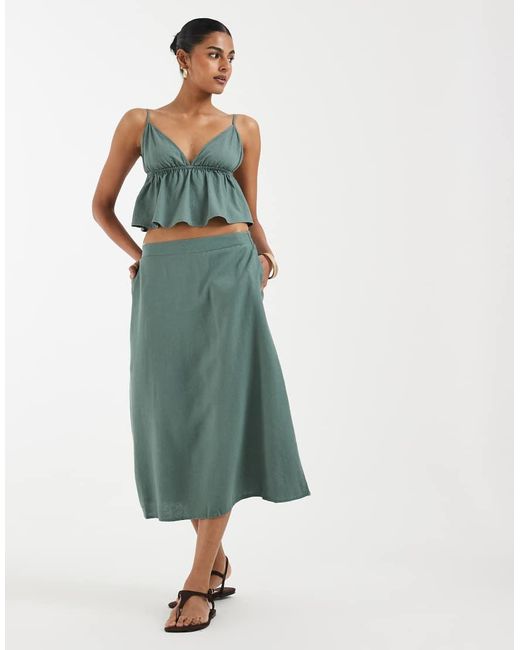 Vero Moda Green Linen Touch Midi Skirt Co-Ord