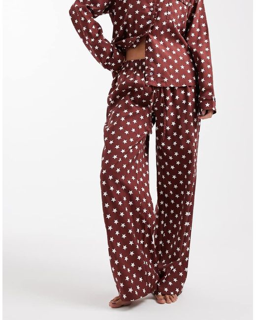 Daisy Street Red Pyjama Shirt And Pull On Trouser With Matching Bag