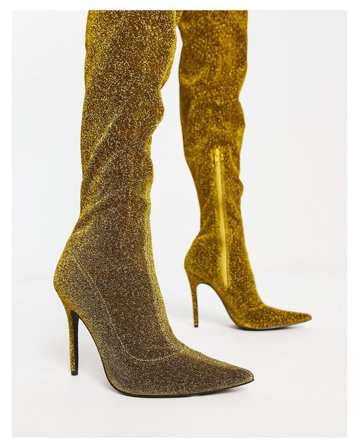 Public Desire Natural – dasha – overknee-stiefel mit goldenem glitzer