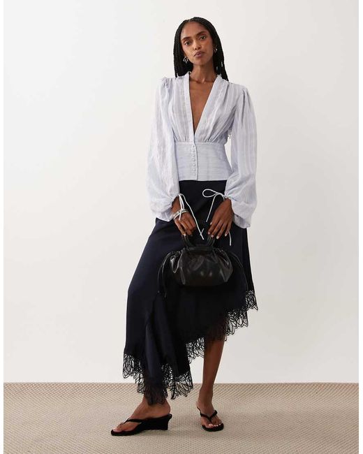 Aware White Boho Balloon Sleeve Buttondown Blouse