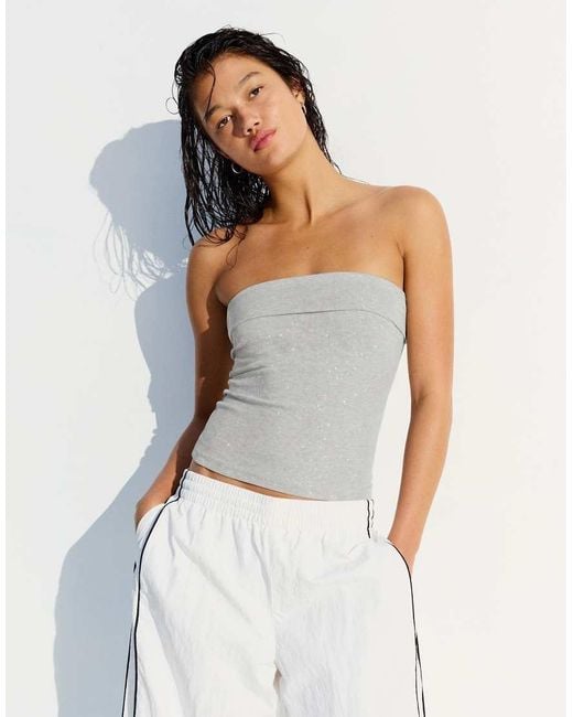 Bershka White Glitter Bandeau Top