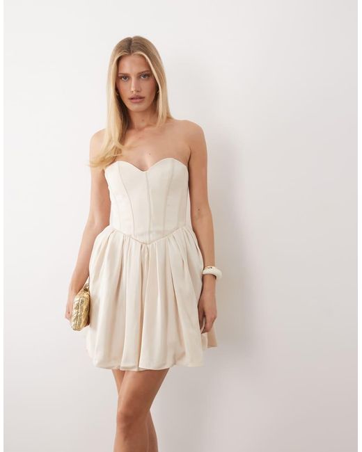 Oh Polly Natural Emeline Glossy Satin Sweetheart Corset Mini Dress
