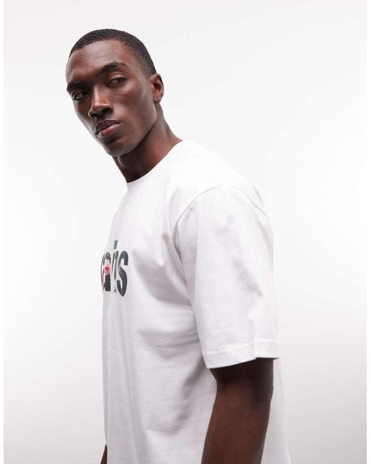 Rains White 41500 Relaxed Fit Graphic Logo T-shirt for men