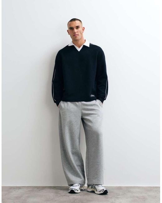 ASOS Blue Relaxed Bubble Herringbone Sweatshirt With Piping And Embroidery Detail for men