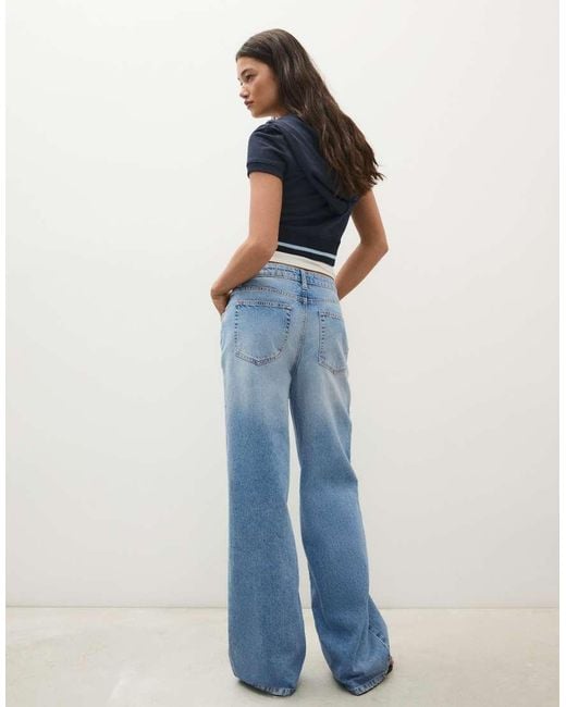 Bershka White Petite High-Waist Wide-Leg Ripped Jeans