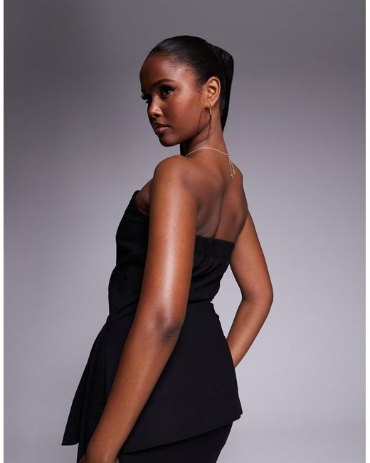 Kaiia Black Exclusive Linen Look Bandeau Asymmetric Tie Side Top Co-Ord