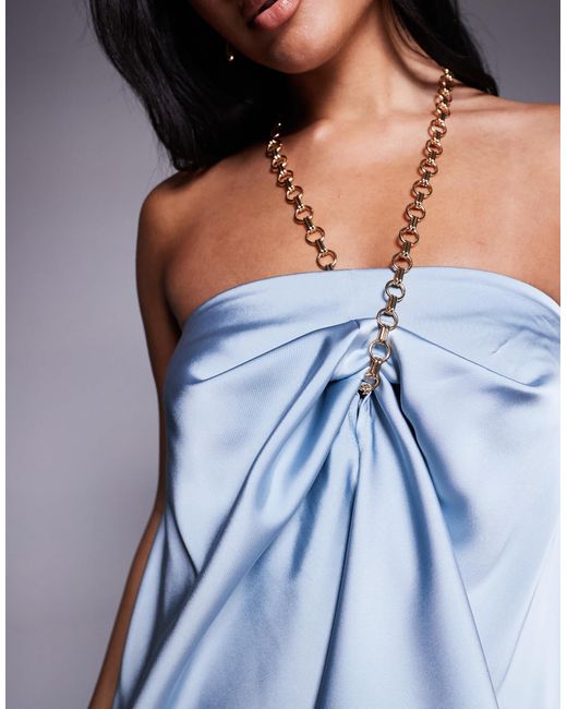ASOS Blue Tailored Satin Halter Neck Top With Chain Detail Co-Ord