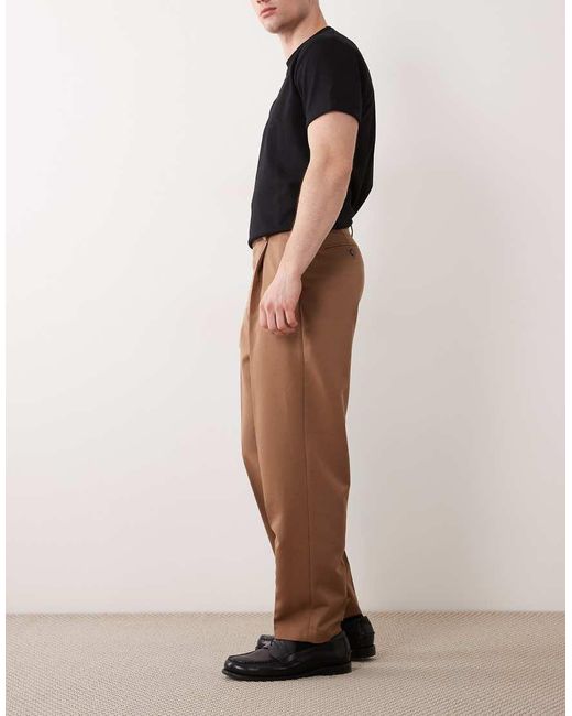 ASOS Brown Tailored Pleated Relaxed Tapered Pants for men