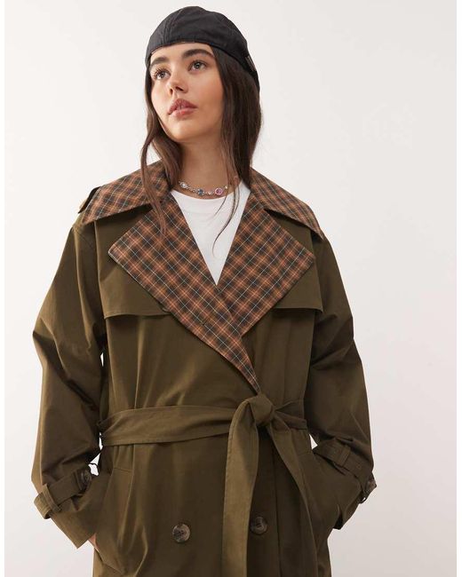 18690 Classic Collar Check Coat - Brown