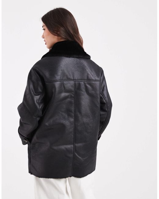ASOS Black Oversized Bonded Borg Flight Jacket