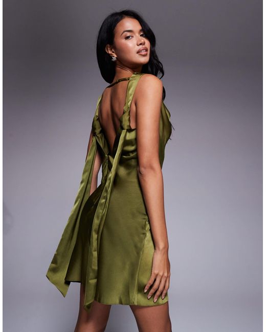 green emerald velvet dress Asos Edition Satin Cami Maxi Dress With Drape Detail In Sage Green