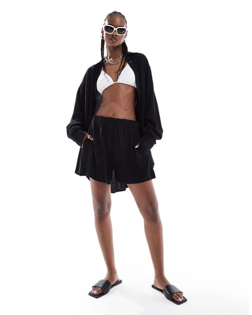 Weekday Black – ava – shorts aus leinenmix