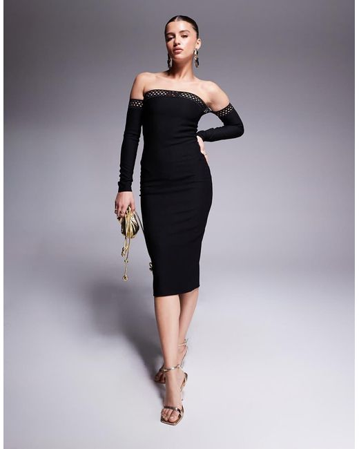 Goddiva Black Boobtube Ribbed Midi Dress With Split