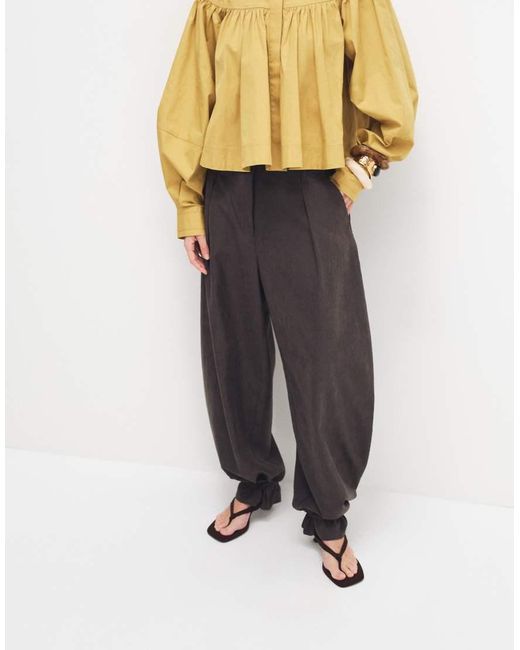 ASOS Natural Tailored Balloon Trouser With Frill Hem