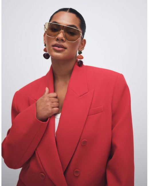 ASOS Red Curve Power Shoulder Double Breasted Blazer