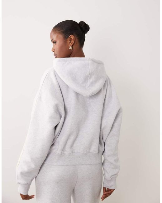 Kaiia White Cotton Rich Oversized Zip Through Side Stripe Hoodie Co-Ord