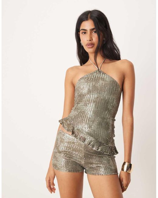 Motel Green Argeila Sequin Halter Top
