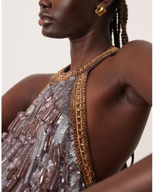 ARRANGE Brown Halter Embellished Top