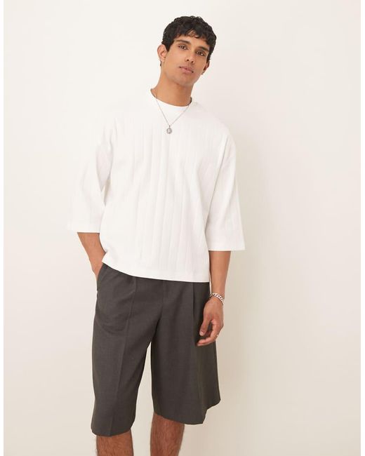 ASOS Oversized Recht Geribbeld T-Shirt Met Textuur in het White voor heren