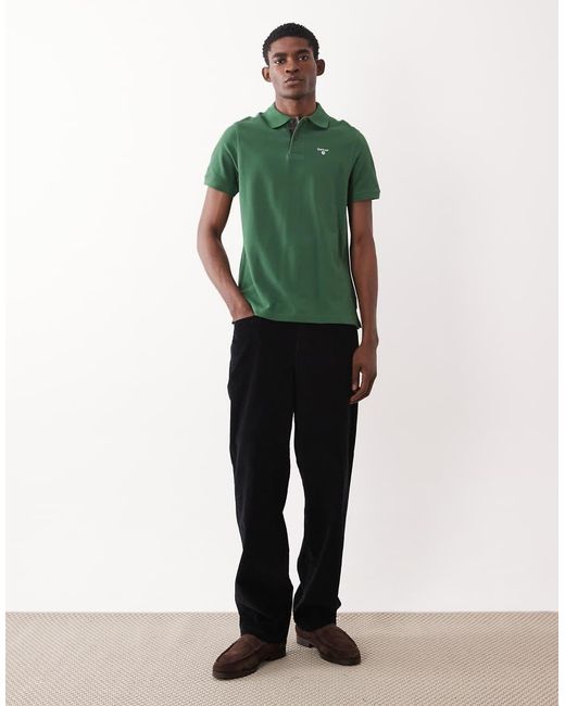 Barbour Green Short Sleeve Tartan Pique Logo Polo Shirt for men