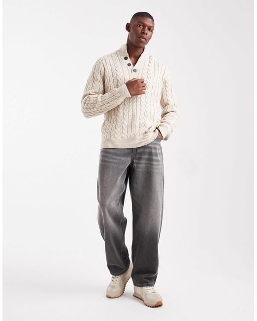 Threadbare Natural Mock Neck Knitted Jumper for men