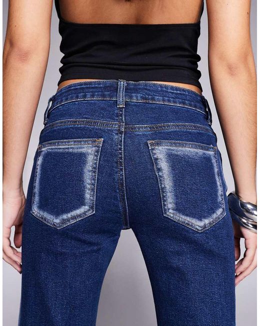 Edikted Blue Airbrushed Low Rise Flared Jeans