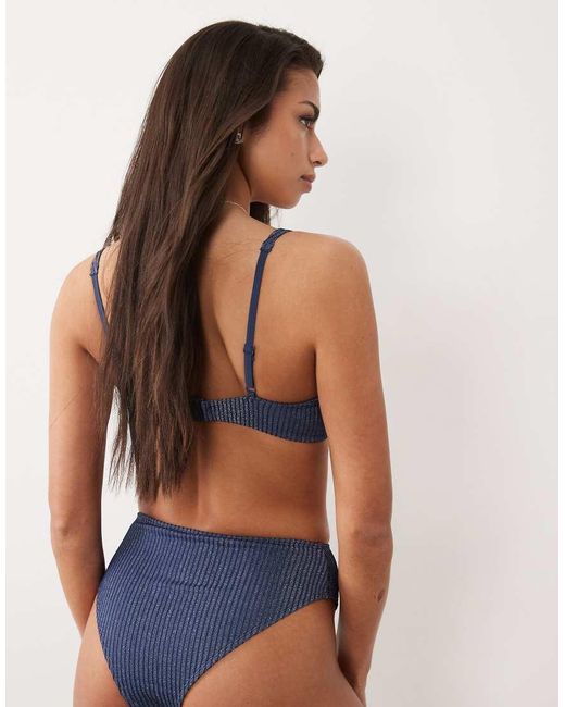 ASOS Blue Riddy Azores Glitter Rib High Waist High Leg Bikini Bottom