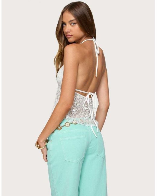 Edikted Blue Meela Sequin Net Halter Top
