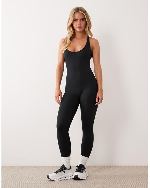 4505 Black Petite Strappy Unitard With Inner Bra