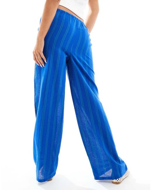 Pantalones Azules A Rayas Verdes De Pernera Ancha De New Look de color Blue