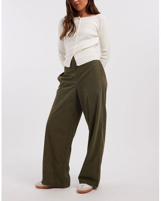 Vero Moda Green Soft Mini Cord Wide Leg Pull On Trouser