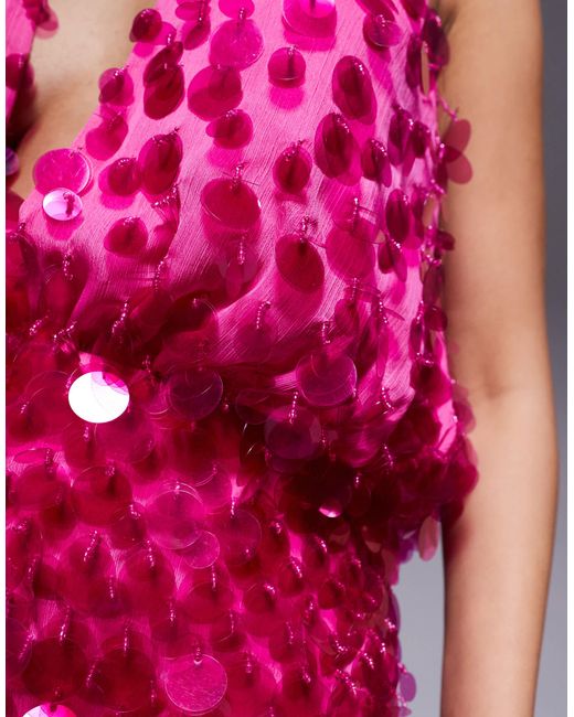 ASOS Pink Clear Sequin Fringe Halter Mini Dress