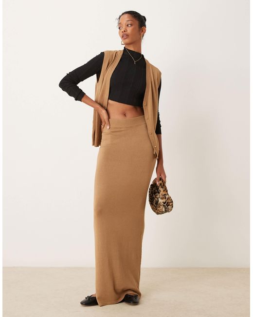 Vila Natural Knitted Maxi Skirt Co-Ord