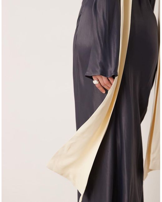 ASOS Blue Long Sleeve Satin Maxi Dress With Scarf