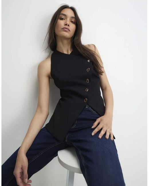 River Island Blue Collarless Asymmetric Waistcoat