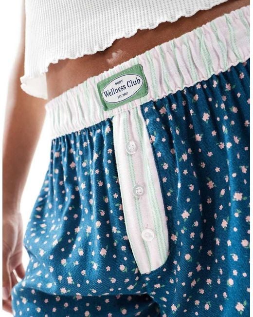Pantalones De Pijama De Pernera Ancha Con Estampado De Florecitas De Franela De Cotton On-Azul Marino Cotton On de color Blue
