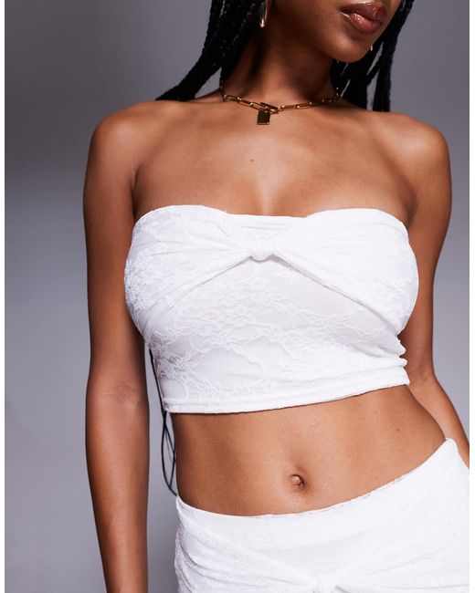 Kaiia Gray Exclusive Double Layered Slinky Lace Knot Detail Bandeau Top