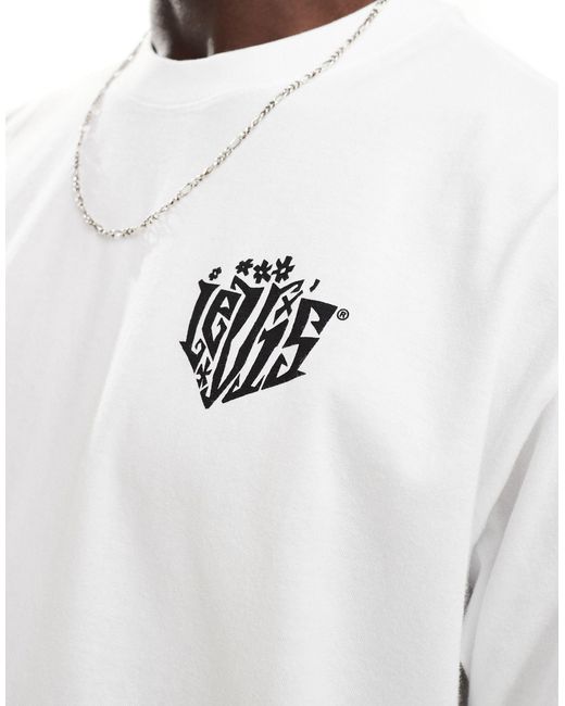 Camiseta blanca holgada con media manga y estampado del logo y paisaje con palmera en la espalda Levi's de hombre de color White