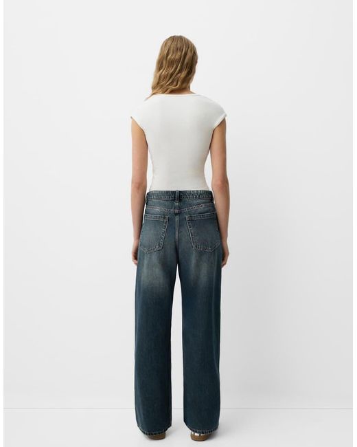 Bershka Blue baggy Wide Leg Jeans
