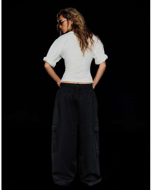 Bershka Black Parachute Cargo Trousers