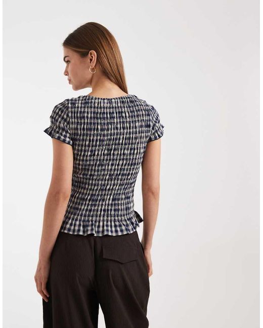 Daisy Street Black Shirred Short Sleeve Top
