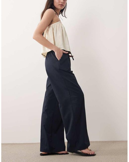 Threadbare Blue Pull On Wide Leg Trousers