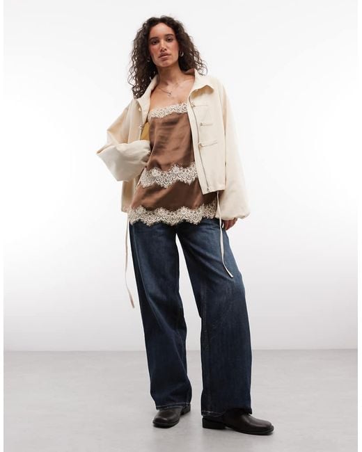 Reclaimed Vintage Brown Double Layered Satin And Lace Cami Top