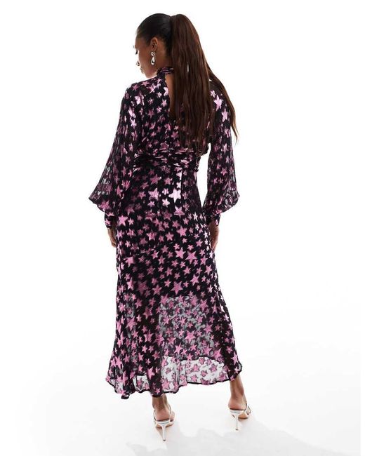 Finding Friday Purple Metallic Star Long Sleeve Midi Dress